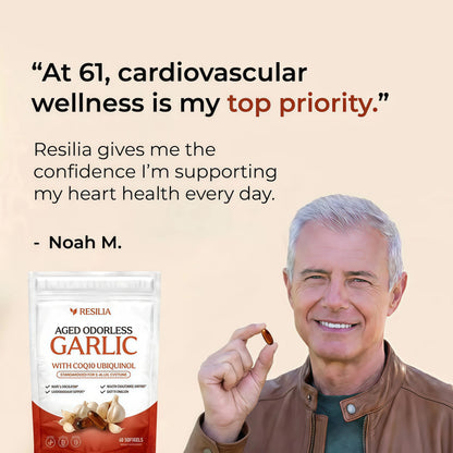 Resilia Odorless Aged Garlic Softgels (60 Count) 600mg Aged Garlic Per Serving | With CoQ10 Ubiquinol & Vitamin K2 (MK-7) | Dietary Supplement
