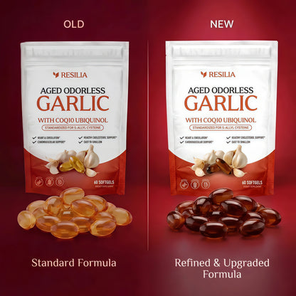 Resilia Odorless Aged Garlic Softgels (60 Count) 600mg Aged Garlic Per Serving | With CoQ10 Ubiquinol & Vitamin K2 (MK-7) | Dietary Supplement
